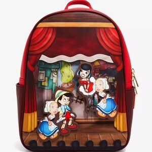 Loungefly Red and Brown Backpack with Puppet Show Design